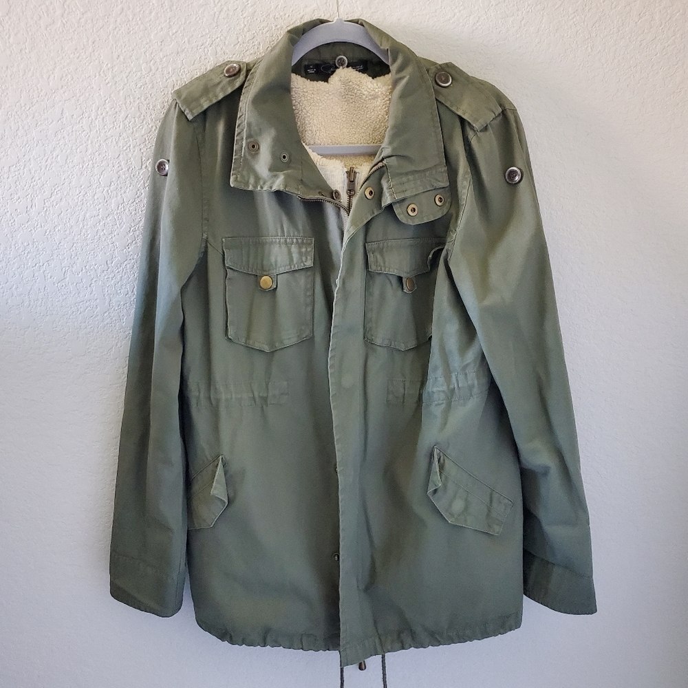 Army green anorak midi jacket